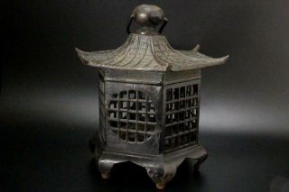 Bt88 Japanese Old Iron Openwork Lantern Ornament Toro Temple Shrine Buddhism