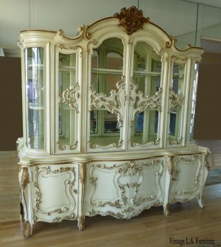 Vintage Ornate Rococo French Provincial White Curio China Cabinet Italian Style