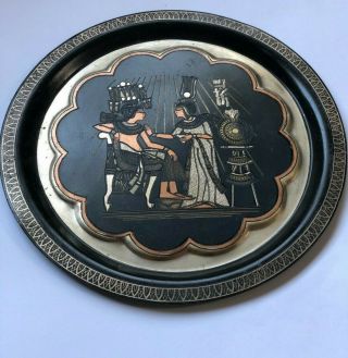 Antique Vintage Metal Plate Ancient Egypt Osiris and Goddesses Isis and Nephtys 3