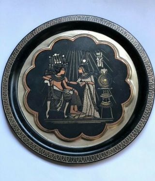 Antique Vintage Metal Plate Ancient Egypt Osiris and Goddesses Isis and Nephtys 4