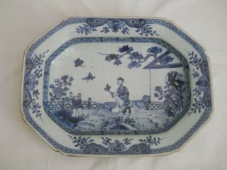 Antique Blue White Chinese Porcelain Serving Dish Platter 18th Century