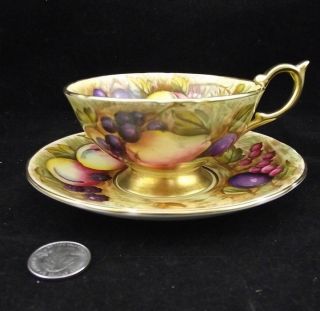 Aynsley Hand Painted Orchard Fruit Gold Signed D.  Jones Cab.  Tea Cup And Saucer