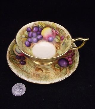 AYNSLEY HAND PAINTED ORCHARD FRUIT GOLD SIGNED D.  JONES CAB.  TEA CUP AND SAUCER 4