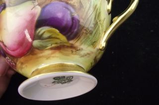 AYNSLEY HAND PAINTED ORCHARD FRUIT GOLD SIGNED D.  JONES CAB.  TEA CUP AND SAUCER 5
