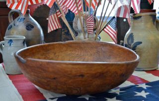 Huge Antique 19th c Burl Wood Bowl 18” 5