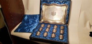 Antique Silver Tray & 12 Silver Shot Glasses - 800 - 925?17.  6 Ozt - 1885 Souvenir Box