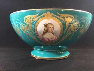 Huge Antique Centerpiece Punch Bowl Old Paris Porcelain Royal Portraits 15.  25 "