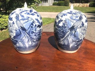 A Pair Antique Chinese Porcelain Blue And White Jar With Lid 19th Century 2