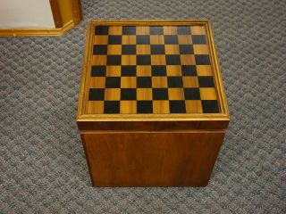 Vintage Lane Mid Century Walnut Chess Board Storage Cube Ottoman Seat End Table