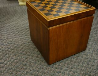 Vintage LANE Mid Century Walnut CHESS Board Storage Cube OTTOMAN Seat End TABLE 5