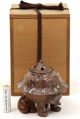 Old Pottery Incense Burner Tanuki Koro 狸香炉 Raccoon Musk Antique From Japan