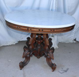 Victorian Carved Walnut Marble Top Center Or Parlor Table – Brooks