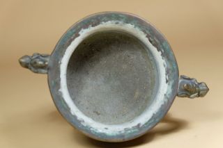 Antique Chinese Bronze Censer With Ear Handles. 6