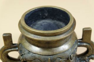 Antique Chinese Bronze Censer With Ear Handles. 8