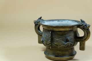 Antique Chinese Bronze Censer With Ear Handles. 9