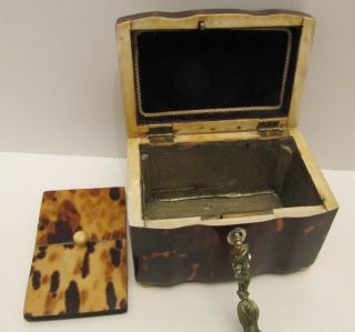 Antique 19th Century Tortoiseshell Tea Caddy Circa 1820 with key mother of pearl 2