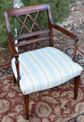 1920s Antique English Regency / Sheraton Mahogany Desk Arm Chair Upholstery