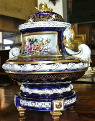 Exceptional French Cherub Bronze Cobalt Blue Porcelain Hand Painted Bowl