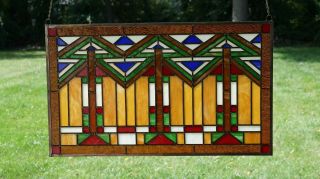 Handcrafted Stained Glass Window Panel Mission Style Panel,  34.  5 " W X 20.  5 " H