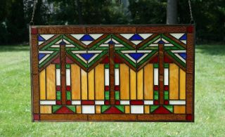 Handcrafted stained glass window panel Mission style panel,  34.  5 