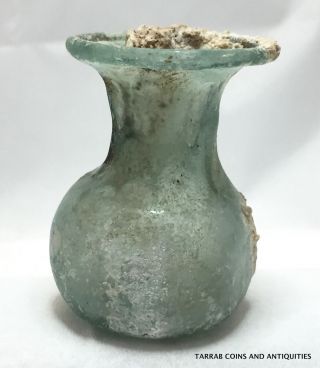 Ancient Roman Green Glass Bottle,  Imperial Rome 1st Century A.  D.  Intact