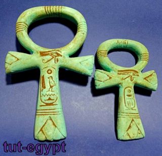 2 Rare Ancient Egyption Antique Ankh Key Of Life,  Horus Eye Amulet (1359 - 1147bc)