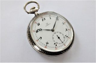 1910 SILVER & NIELLO OMEGA 15 JEWELLED SWISS LEVER POCKET WATCH IN ORDER 2