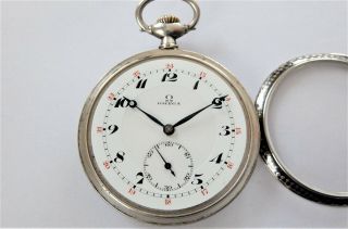 1910 SILVER & NIELLO OMEGA 15 JEWELLED SWISS LEVER POCKET WATCH IN ORDER 4