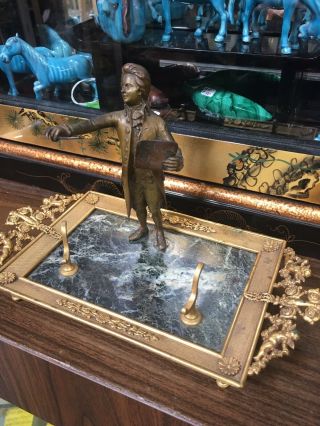 Antique French Bronze And Marble Motzart Pen Holder