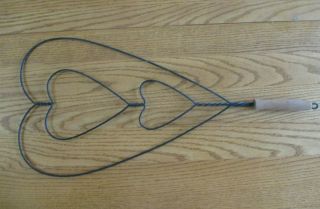 Vintage Rug Beater,  Metal With Double Heart And Wooden Handle,  24 " Long