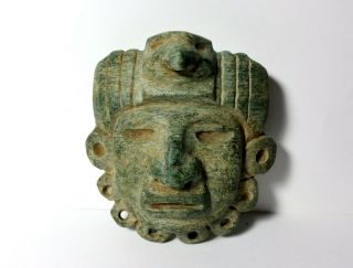 Pre - Columbian Mayan Avian Effigy Green Stone Pectoral Mask