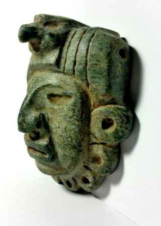 Pre - Columbian Mayan Avian Effigy Green Stone Pectoral Mask 2