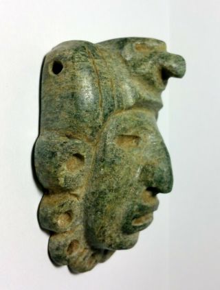 Pre - Columbian Mayan Avian Effigy Green Stone Pectoral Mask 3