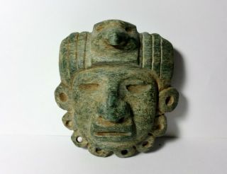 Pre - Columbian Mayan Avian Effigy Green Stone Pectoral Mask 4