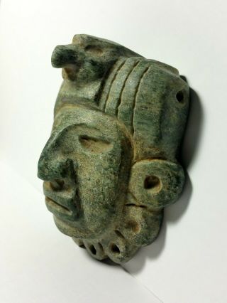 Pre - Columbian Mayan Avian Effigy Green Stone Pectoral Mask 5
