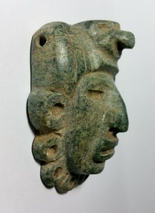 Pre - Columbian Mayan Avian Effigy Green Stone Pectoral Mask 6