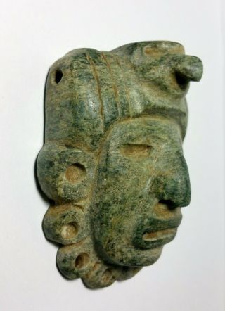 Pre - Columbian Mayan Avian Effigy Green Stone Pectoral Mask 7