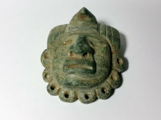 Pre - Columbian Mayan Avian Effigy Green Stone Pectoral Mask 9