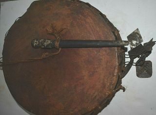 Orig $499 Nepal Shamans Unusual Drum And Beater,  Early 1900s 18in