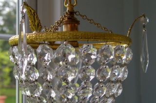 Lovely Pretty Vintage Crystal Glass & Brass Basket chandelier lights 2