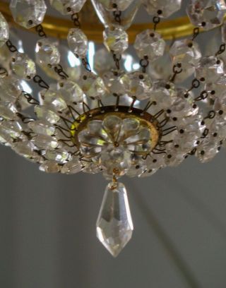 Lovely Pretty Vintage Crystal Glass & Brass Basket chandelier lights 5