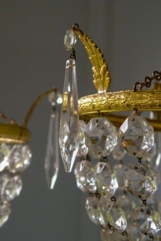 Lovely Pretty Vintage Crystal Glass & Brass Basket chandelier lights 6
