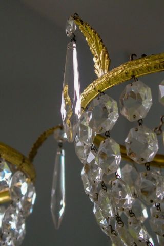 Lovely Pretty Vintage Crystal Glass & Brass Basket chandelier lights 8