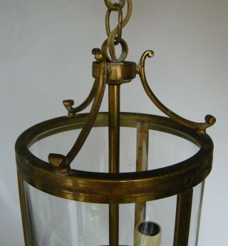 ANTIQUE FRENCH LANTERN BRASS & BRONZE CYLINDRICAL GLASS HANGING CEILING LIGHT 5