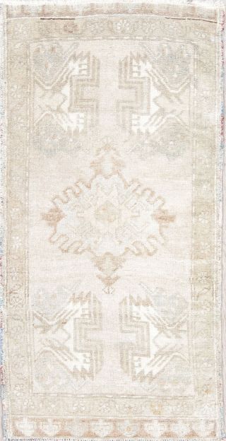 Muted Old Semi Antique Geometric 2x3 Wool Oushak Oriental Rug Ivory 3 