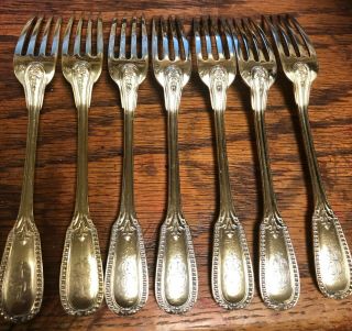 PUIFORCAT ANTIQUE FRENCH ALL STERLING SILVER DESSERT KNIVES AND FORKS 2