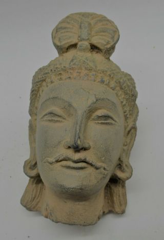 Authentic Ancient Gandhara Schist Stone Statue Fragment Head Of Boddhisatva