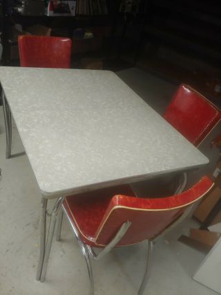 Vintage Retro Chrome Formica Kitchen Table & 6 Chairs W/ Integrated Leaf 1950’s