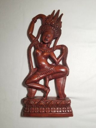 16.  5” Wooden Apsara Figurine Statue Cambodia Khmer Style (brown)