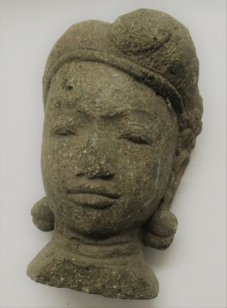 Scarce Ancient Indo - Chinese Stone Carved Head Statue Fragment Lifesize Piece